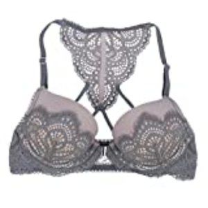 Victoria Secret Dream Angels Lace Racer back Gray Front Closure Sexy Bra 34 C